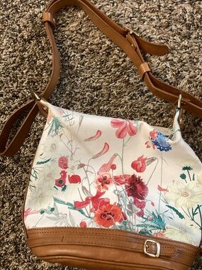 Valentina Floral Leather Crossbody with Gold Plaque